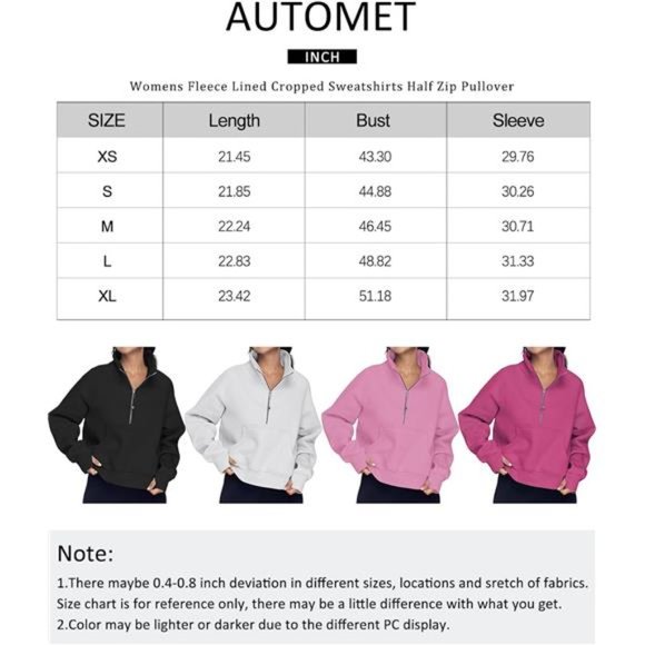 Sweatshirts Half Zip Cropped Pullover Fleece Quarter Zipper Hoodies For Women - Picture 6 of 6